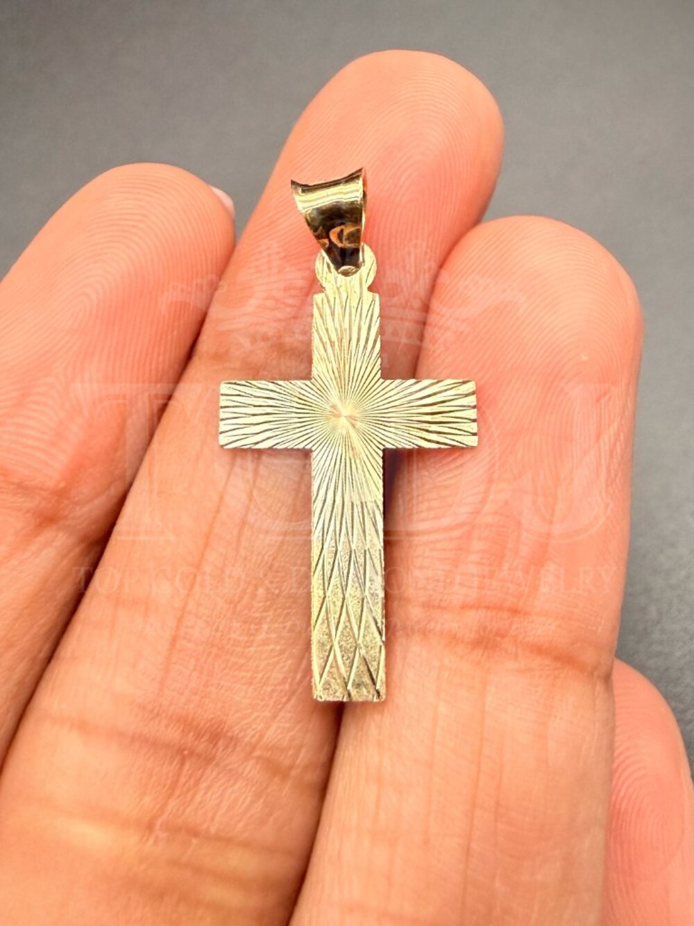 14K Tri Color Gold Cross Stamp Pendant